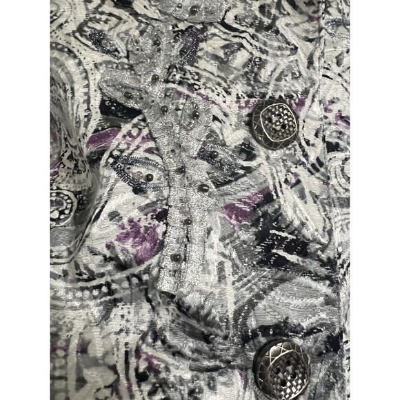 Chico's Purple Pretty Print Beaded Silk Blend Parmenia Women Jacket Size 1 - Picture 4 of 10